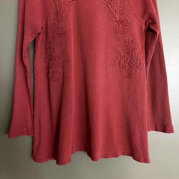 Soft Surroundings Camden Thermal Long Sleeve Top Size Small Embroidered Rust Red - Picture 4 of 13